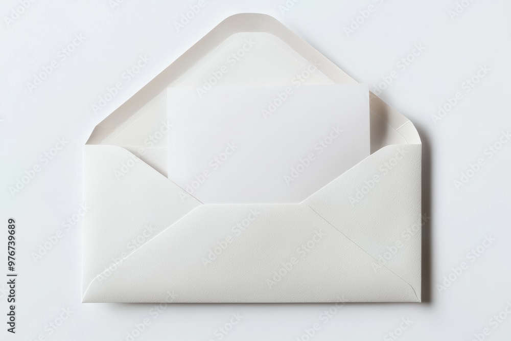 An open white envelope with a letter partially visible, realistic style, isolated on white background An open white envelope with a letter partially visible, realistic style, isolated on white background