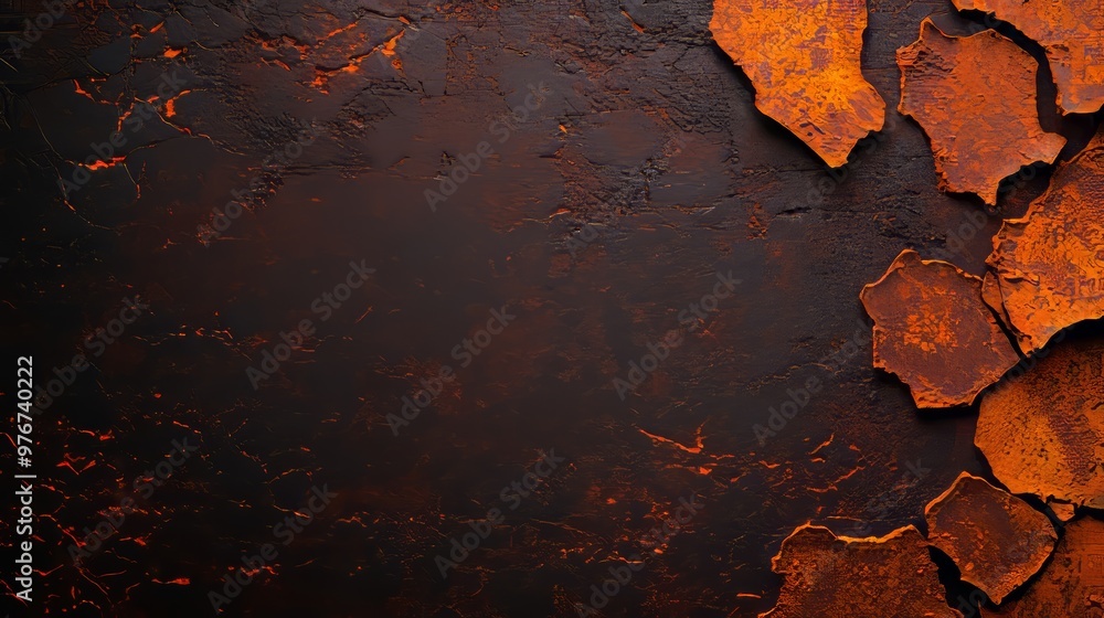 Obraz premium Peeling plaster wall with rough surfaces and rusted marks, dirt and grime coating the base, moody atmosphere of decay, gritty urban theme, top view highlighting the details of erosion, advanced tone