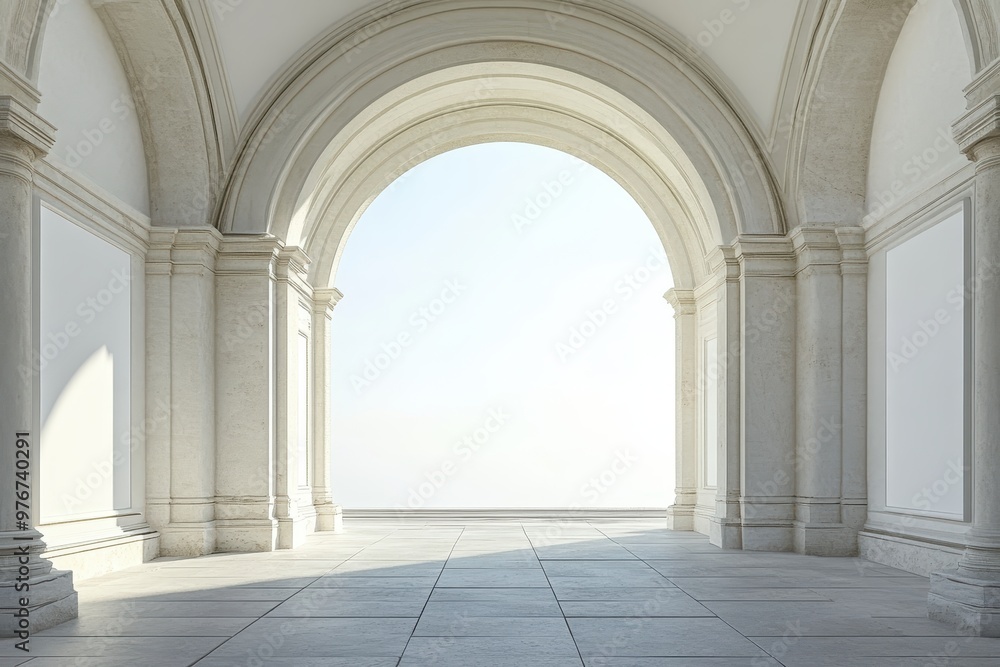 Fototapeta premium A white archway with a view of the ocean