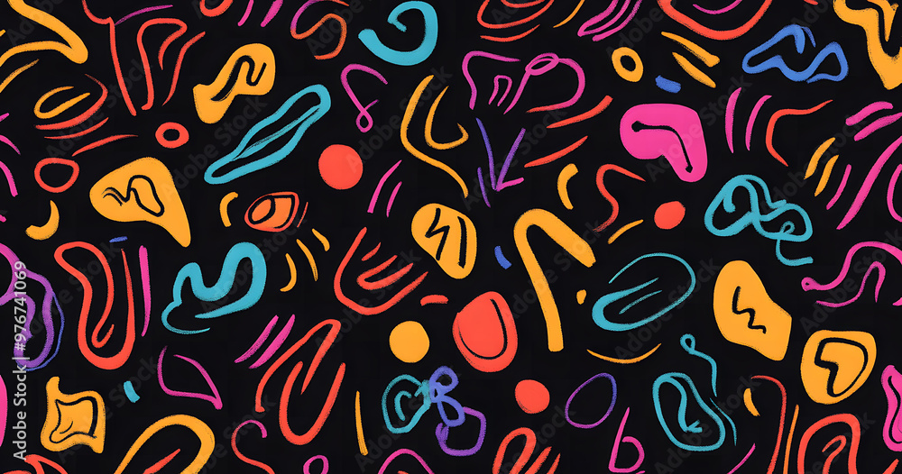 Vibrant Abstract Colorful Geometric Shapes Pattern on Black Background Vibrant Abstract Colorful Geometric Shapes Pattern on Black Background