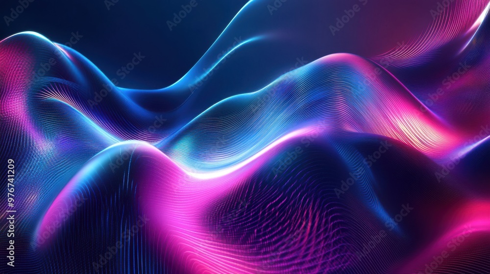 Abstract colorful wave pattern with dynamic glowing neon light curves in dark background Abstract colorful wave pattern with dynamic glowing neon light curves in dark background