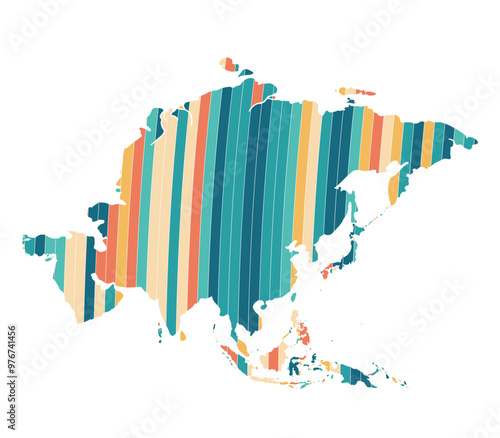 Asia map on white background. Asia different colors. Can use for printing, website, presentation element, textile. World map vector illustration, high-resolution, travel.