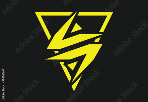Dynamic Yellow Lightning Bolt in Triangle Logo on Black Background