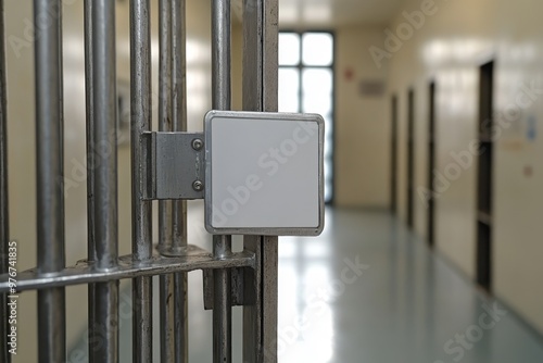 A metal gate with a white sign hanging from it