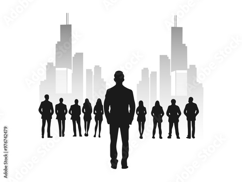 Silhouette of back view of business people. Business man and woman standing rear view silhouette. silhouette of a group of multinational businesspeople rear view on a white background.
