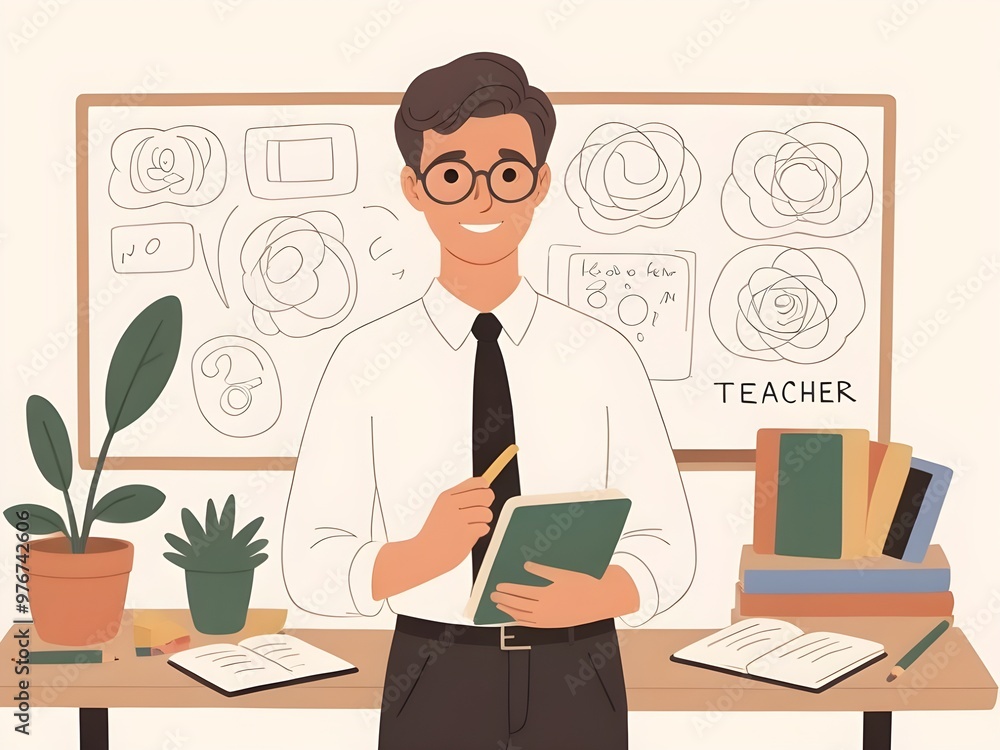 digital illustration of male teacher on a white digital illustration of male teacher on a white