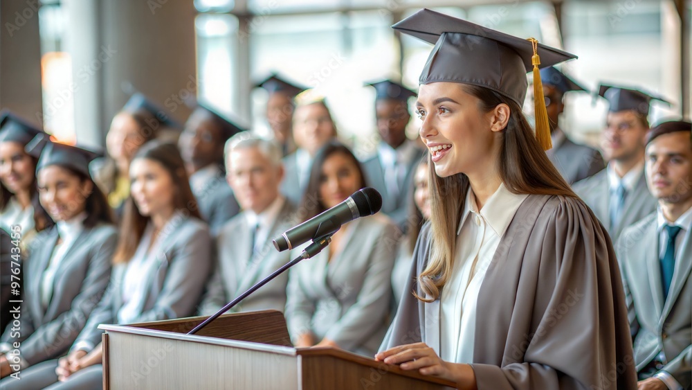 Fototapeta premium Valedictorian Speech at Graduation Ceremony 