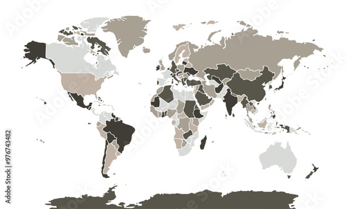 World map on white background. All countries in The World different colors. Can use for printing, website, presentation element, textile. World map vector illustration, high-resolution, travel.