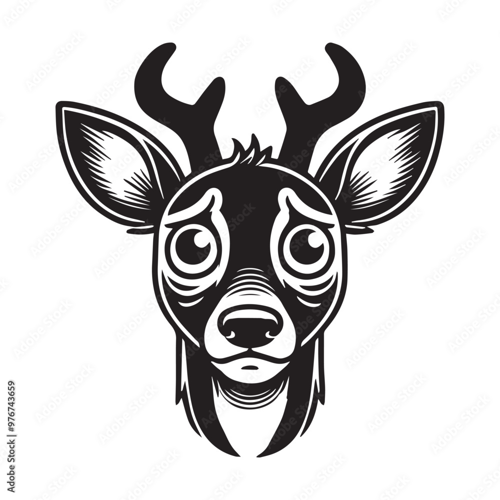 Deer Outline Clipart Design - Deer Logo Concept - Cute Deer vector illustration in black and white Deer Outline Clipart Design - Deer Logo Concept - Cute Deer vector illustration in black and white
