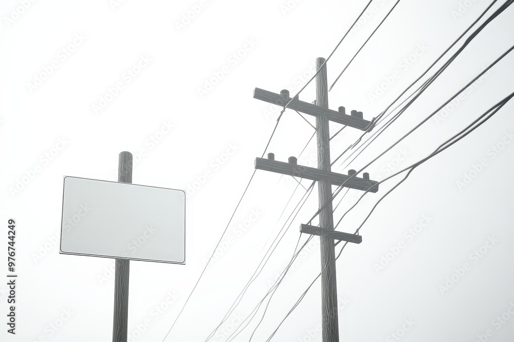 A white sign is on a pole next to a power line A white sign is on a pole next to a power line