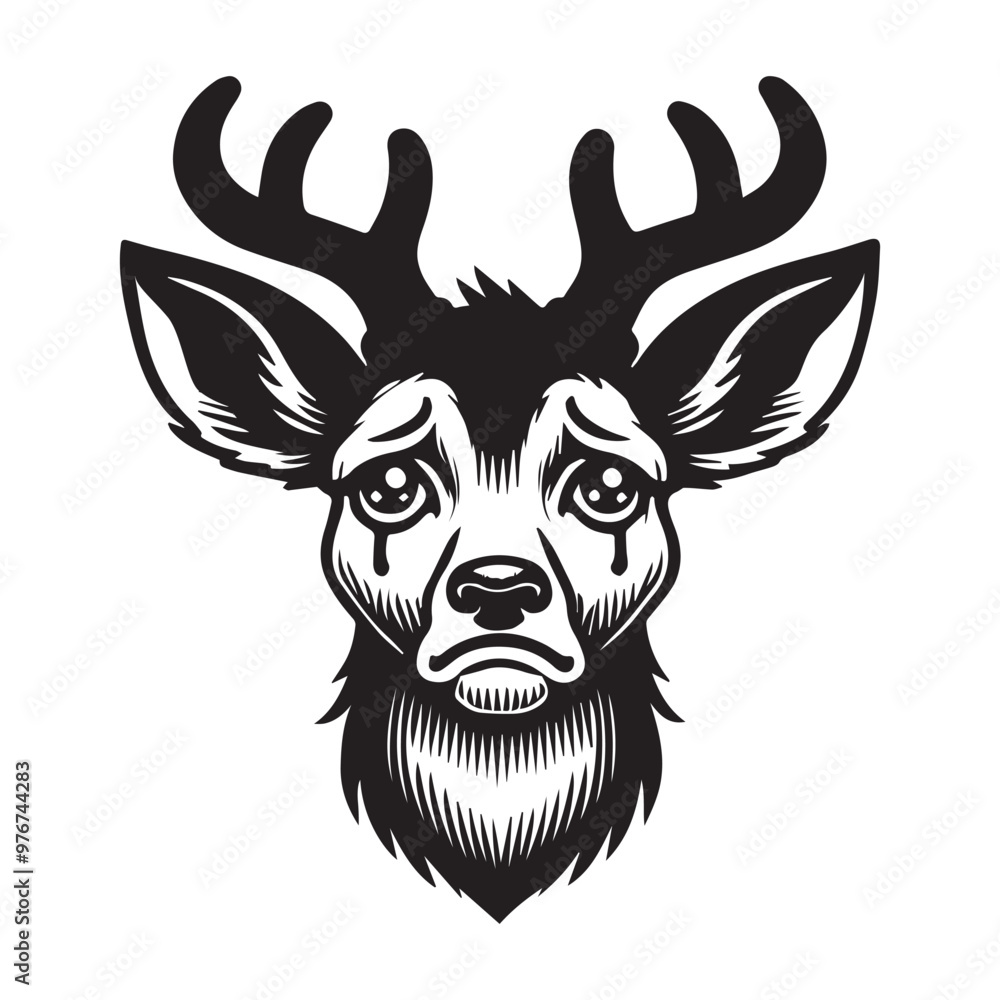 Deer Outline Clipart Design - Deer Logo Concept - Cute Deer vector illustration in black and white Deer Outline Clipart Design - Deer Logo Concept - Cute Deer vector illustration in black and white