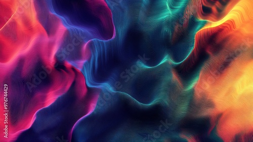 Colorful abstract waves with vibrant neon hues in a dynamic fluid pattern