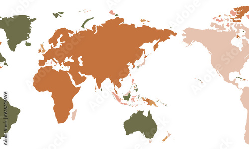 Asia map on white background. Asia different colors. Can use for printing, website, presentation element, textile. World map vector illustration, high-resolution, travel.