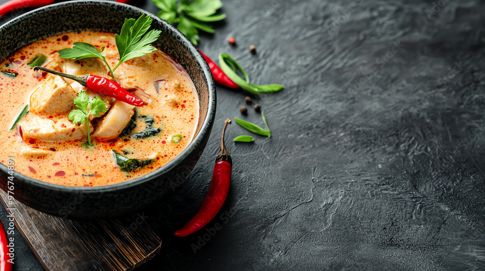 Spicy and aromatic Thai soup with fresh herbs, vibrant red chilies, and hearty ingredients simmered to perfection. Spicy and aromatic Thai soup with fresh herbs, vibrant red chilies, and hearty ingredients simmered to perfection.