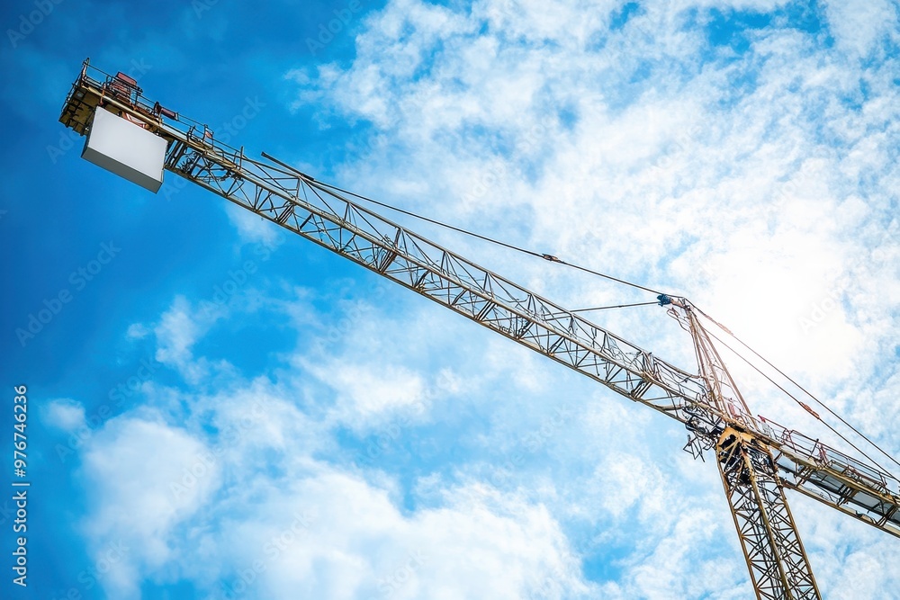 large white sign is suspended from a crane large white sign is suspended from a crane