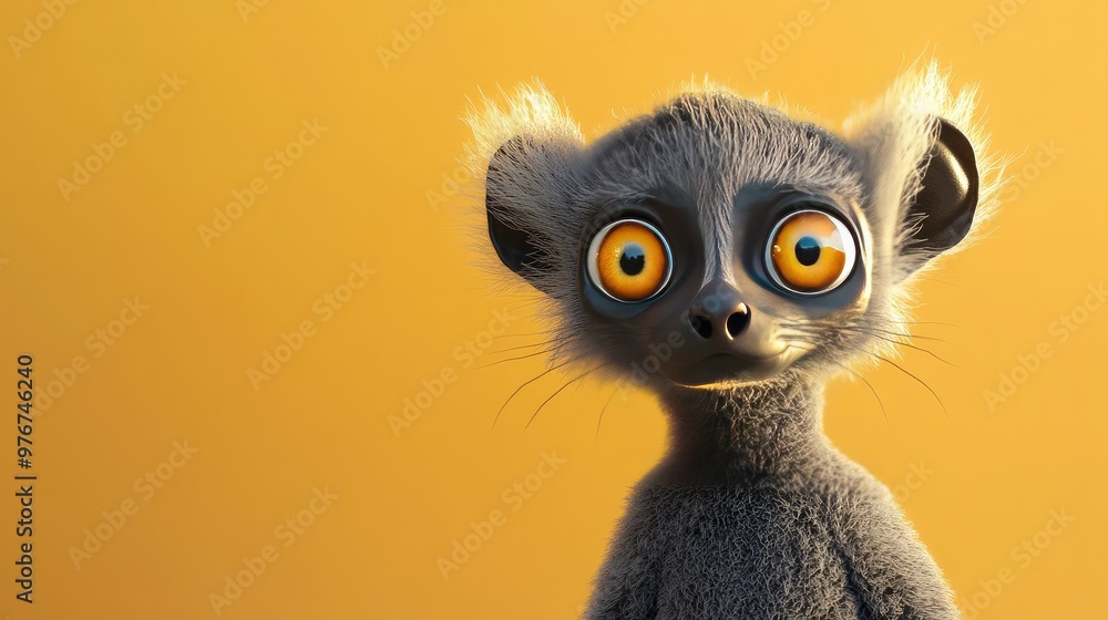 A 3D-rendered lemur with big, round eyes, with a soft pastel background on the right, embodying the playful nature of these zoo animals A 3D-rendered lemur with big, round eyes, with a soft pastel background on the right, embodying the playful nature of these zoo animals