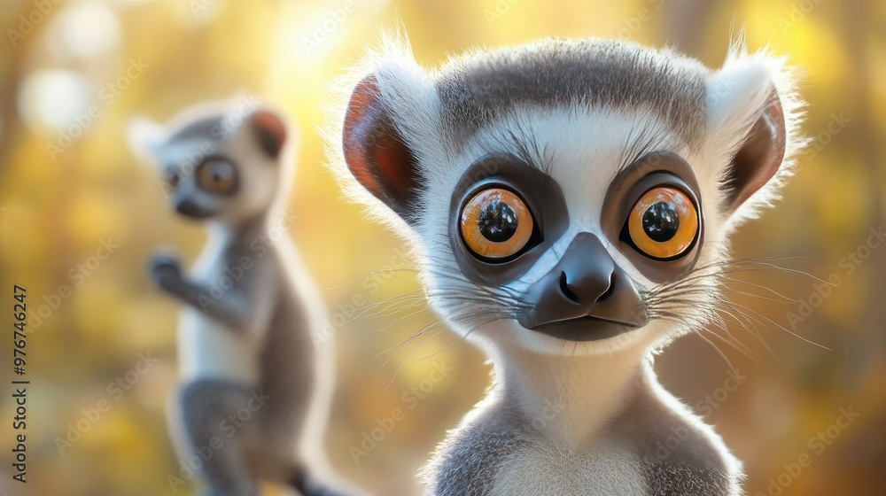 A 3D-rendered lemur with big, round eyes, with a soft pastel background on the right, embodying the playful nature of these zoo animals A 3D-rendered lemur with big, round eyes, with a soft pastel background on the right, embodying the playful nature of these zoo animals
