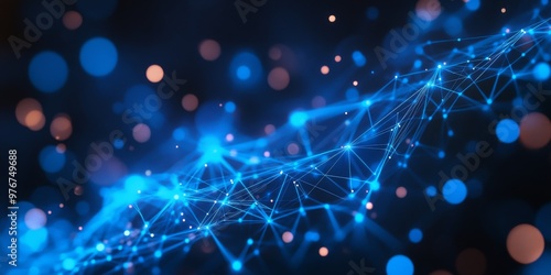 Abstract Digital Network Representation With Blue Lights and Connections in a Dark Background