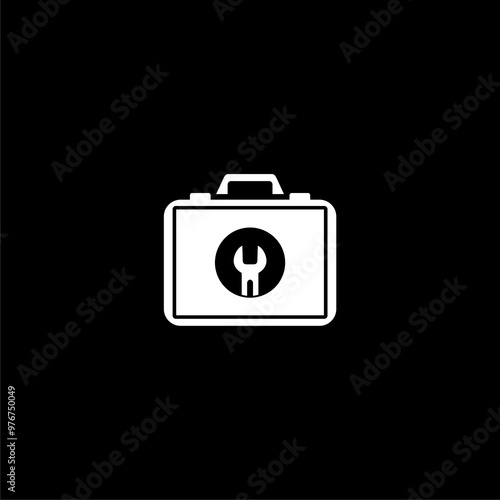 Craft toolbox icon. Tool kit. Car bag icon isolated on black background.