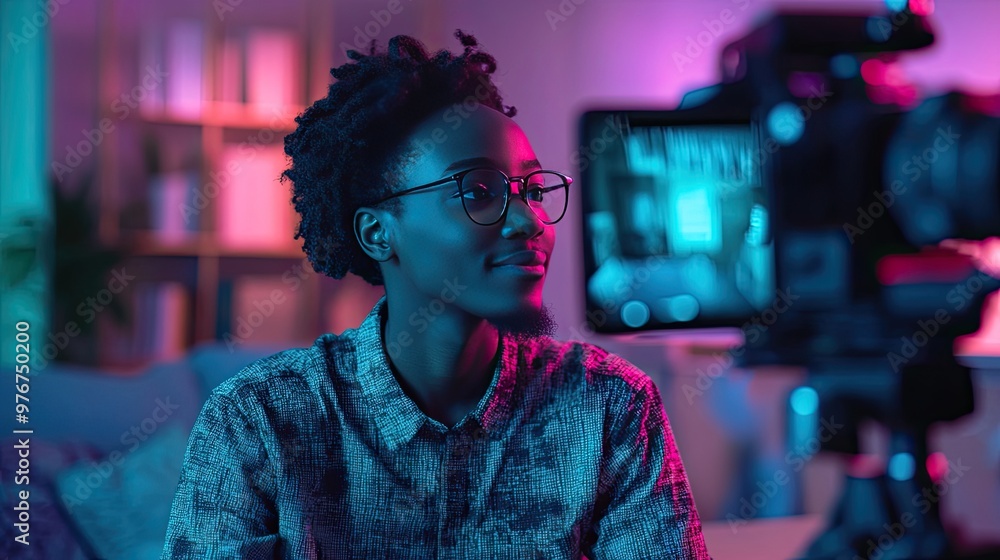 A young man looks at a camera with a thoughtful expression. This image is perfect for blog posts, social media, and articles about online video creation. A young man looks at a camera with a thoughtful expression. This image is perfect for blog posts, social media, and articles about online video creation.