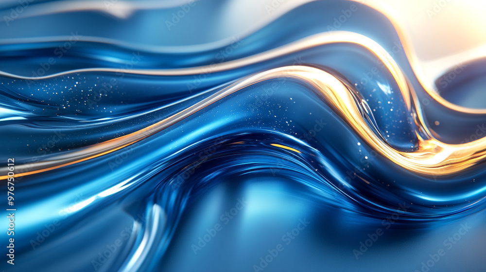 Fototapeta premium Vibrant abstract wave in blue and gold tones, creating a sense of movement and elegance. Perfect for backgrounds and textures.