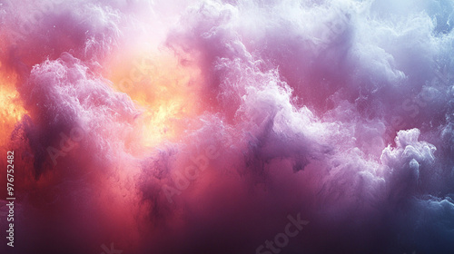 Vibrant stormy clouds in shades of purple, pink, and orange, creating a dramatic and ethereal atmosphere in the sky.