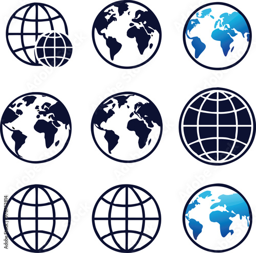 Earth icon collection. Globe. Vector illustration