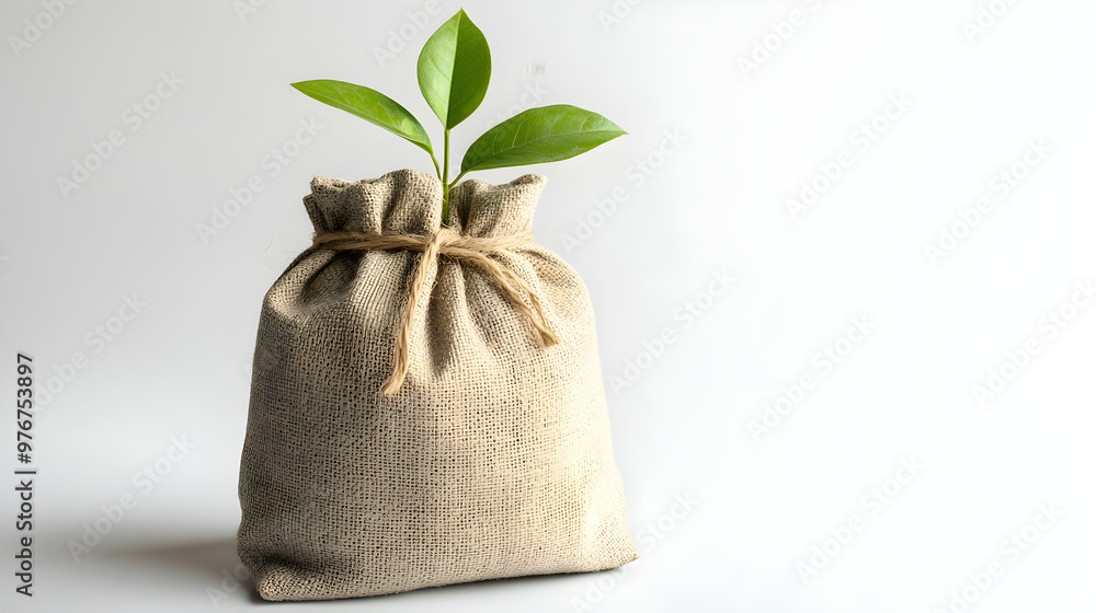 A money bag with a small plant growing out of it, symbolizing financial growth or investment A money bag with a small plant growing out of it, symbolizing financial growth or investment