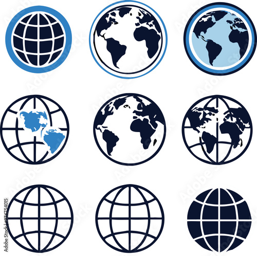 Earth icon collection. Globe. Vector illustration