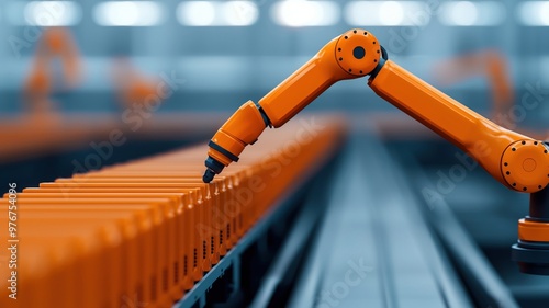 Wallpaper Mural Robotic arm inspecting product on factory conveyor, showcasing advanced automation technology in modern industrial setting Torontodigital.ca