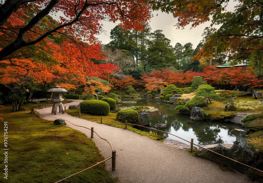 Naklejka premium 紅葉の日本庭園