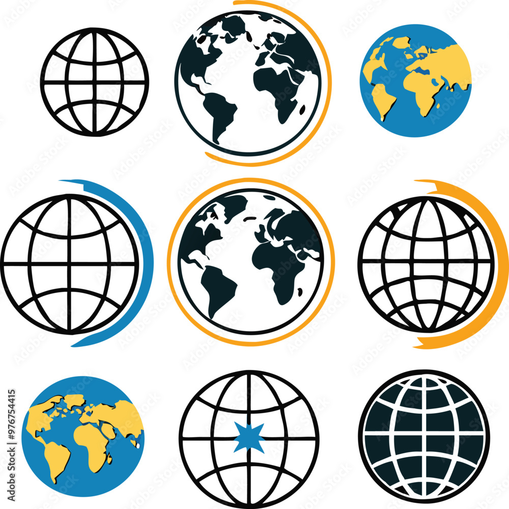 Earth icon collection. Globe. Vector illustration Earth icon collection. Globe. Vector illustration