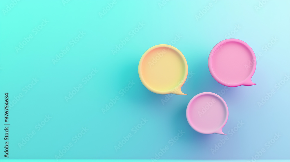 3D-Sprechblasen auf pastellfarbenem Hintergrund. Moderne Kommunikations-Illustration. Trendiges Design für Social Media, Marketing. Lebendige Gesprächssymbole 3D-Sprechblasen auf pastellfarbenem Hintergrund. Moderne Kommunikations-Illustration. Trendiges Design für Social Media, Marketing. Lebendige Gesprächssymbole
