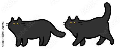 かわいい黒猫のイラスト 立ち止まる・歩く