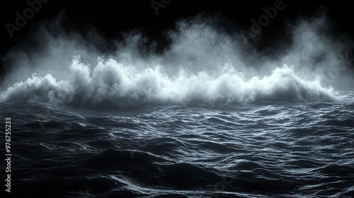 A dramatic ocean wave crashing against the surface, illuminated by a mysterious light, creating a captivating and powerful scene.