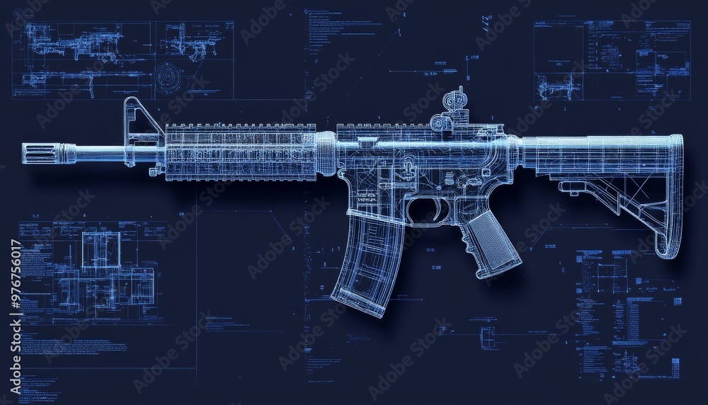 Technical Blueprint of a Modern Military Rifle With Detailed Diagrams and Schematics Technical Blueprint of a Modern Military Rifle With Detailed Diagrams and Schematics