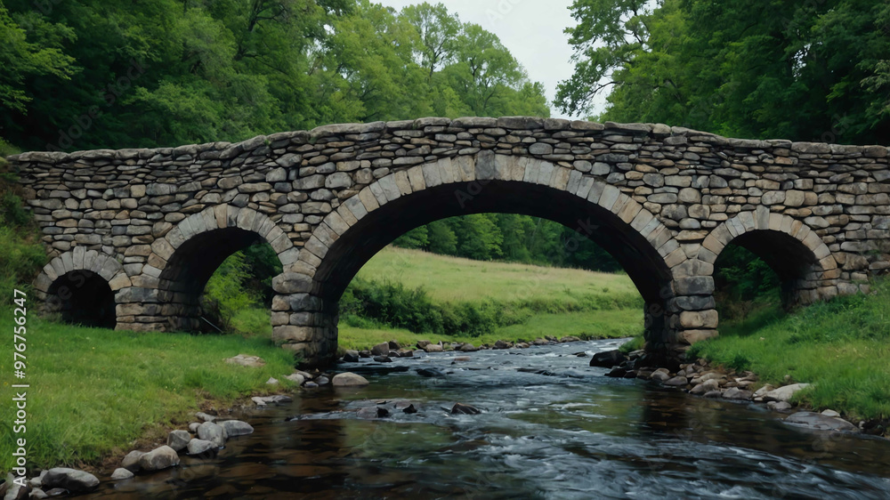 Old stone bridge arching over a narrow stream in a quiet countryside Old stone bridge arching over a narrow stream in a quiet countryside