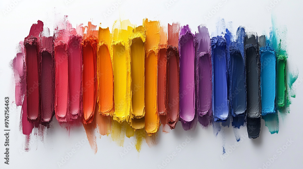 Fototapeta premium Vibrant color palette with bold paint strokes showcasing a spectrum of hues for artistic inspiration and design.