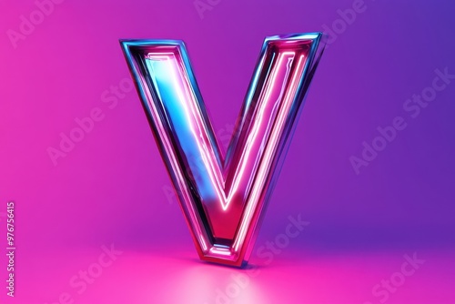 The letter V is lit up in neon colors and he is floating in the air