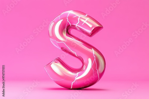 A pink balloon letter S with a crackly texture photo