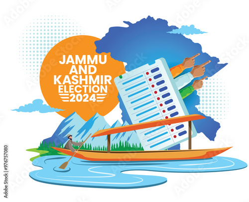  Jammu and Kashmir Election 2024 Illustration with Ballot, Map, and Traditional Boat