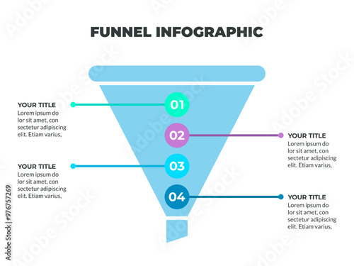 Colorful Funnel Process Infographic Representing Four Stages of the Customer Journey