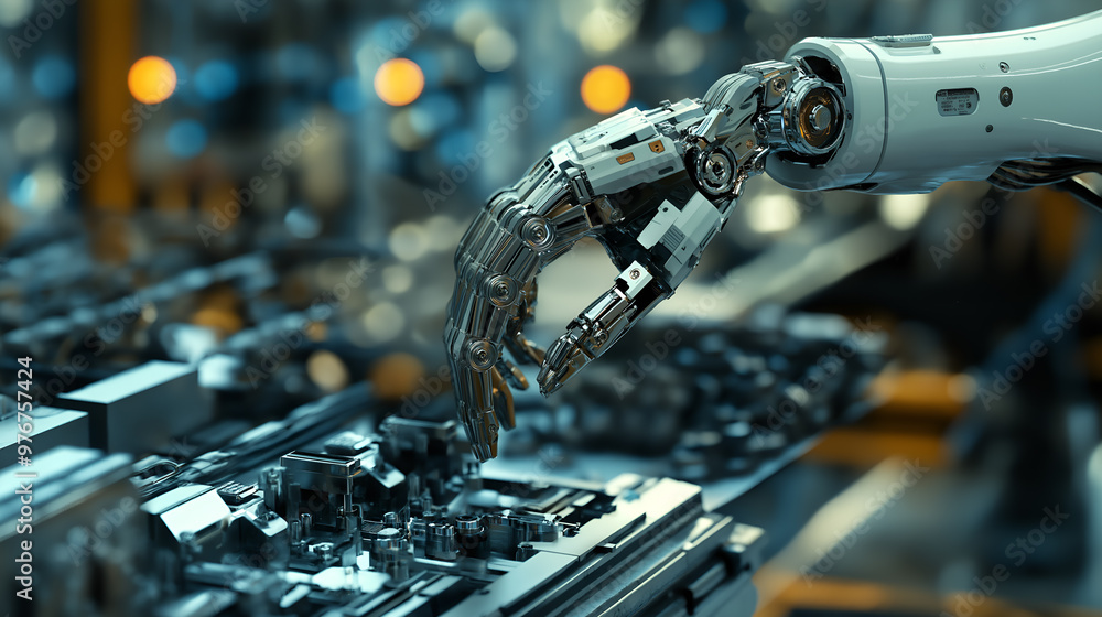 robot arm assembling a complex piece of machinery robot arm assembling a complex piece of machinery
