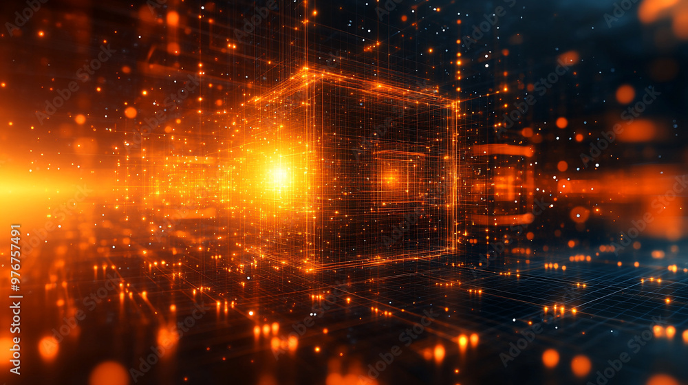 Dynamic abstract background featuring glowing particles and structures in vibrant orange tones, ideal for tech and digital themes. Dynamic abstract background featuring glowing particles and structures in vibrant orange tones, ideal for tech and digital themes.