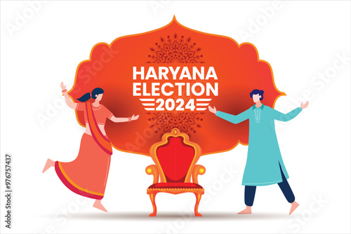 Haryana Election 2024 Campaign Illustration with Cultural Elements and Throne