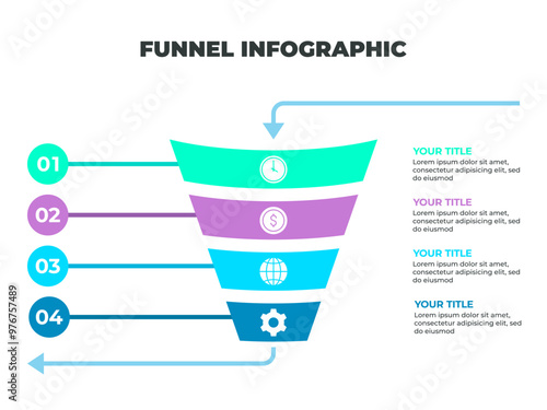 Colorful Funnel Process Infographic Representing Four Stages of the Customer Journey