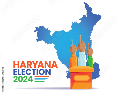 Haryana Election 2024 Voting Campaign Poster with Map and Voting Hands Illustration