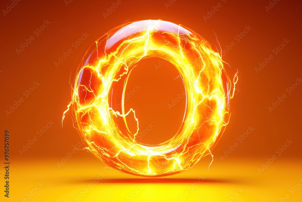 Fototapeta premium A glowing orange circle with a lightning bolt in the middle