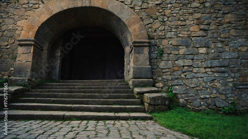 Wallpaper Mural Stone stairway leading up to an old wooden door in a medieval castle Torontodigital.ca