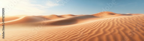 A serene desert landscape featuring endless sand dunes under a clear blue sky, showcasing the beauty of nature's simplicity.